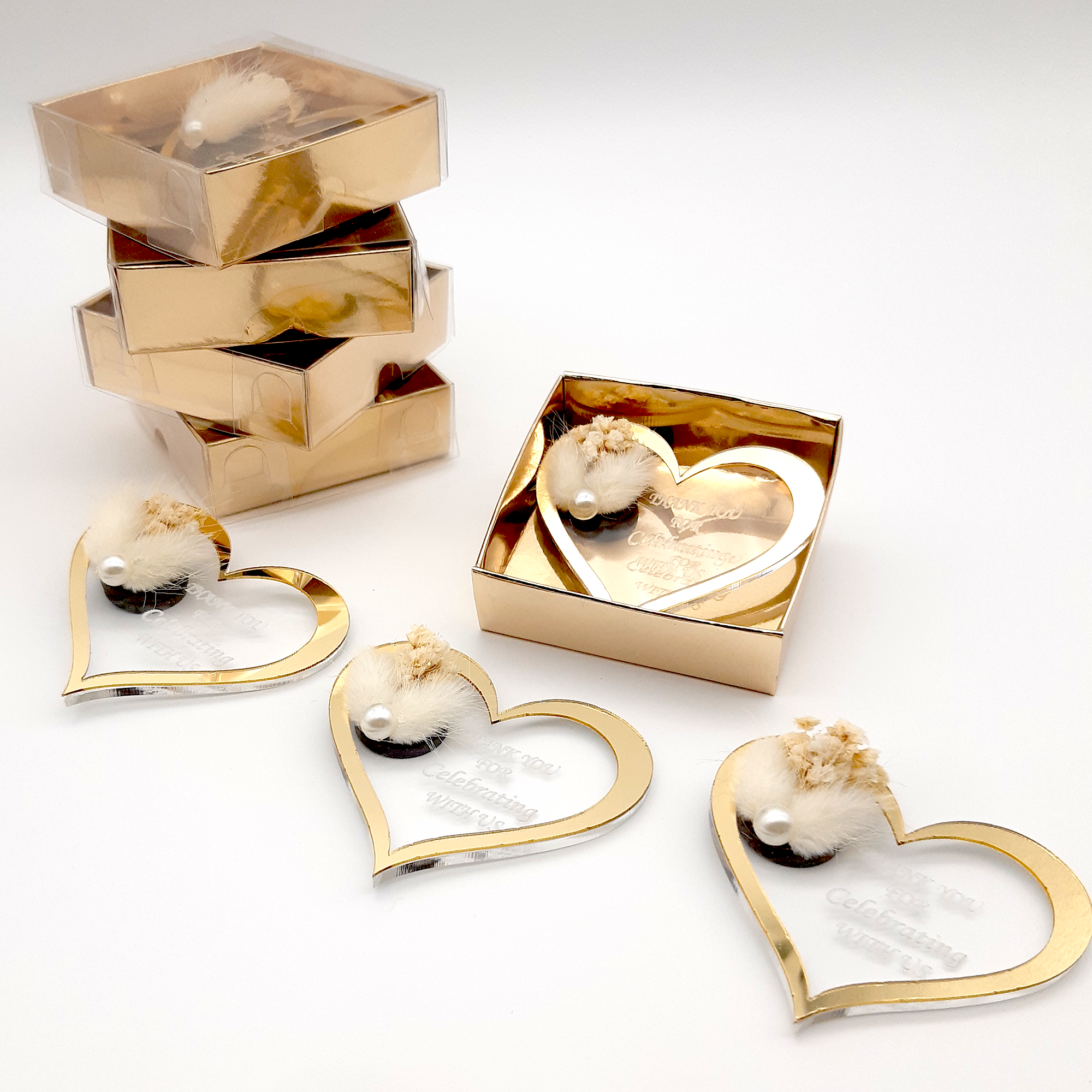 Cadeau invité Mariage Cœur Plaque Acrylique doré Argent pour invités de Mariage personnalisé Remerciement, Cadeau Baptêmes invité