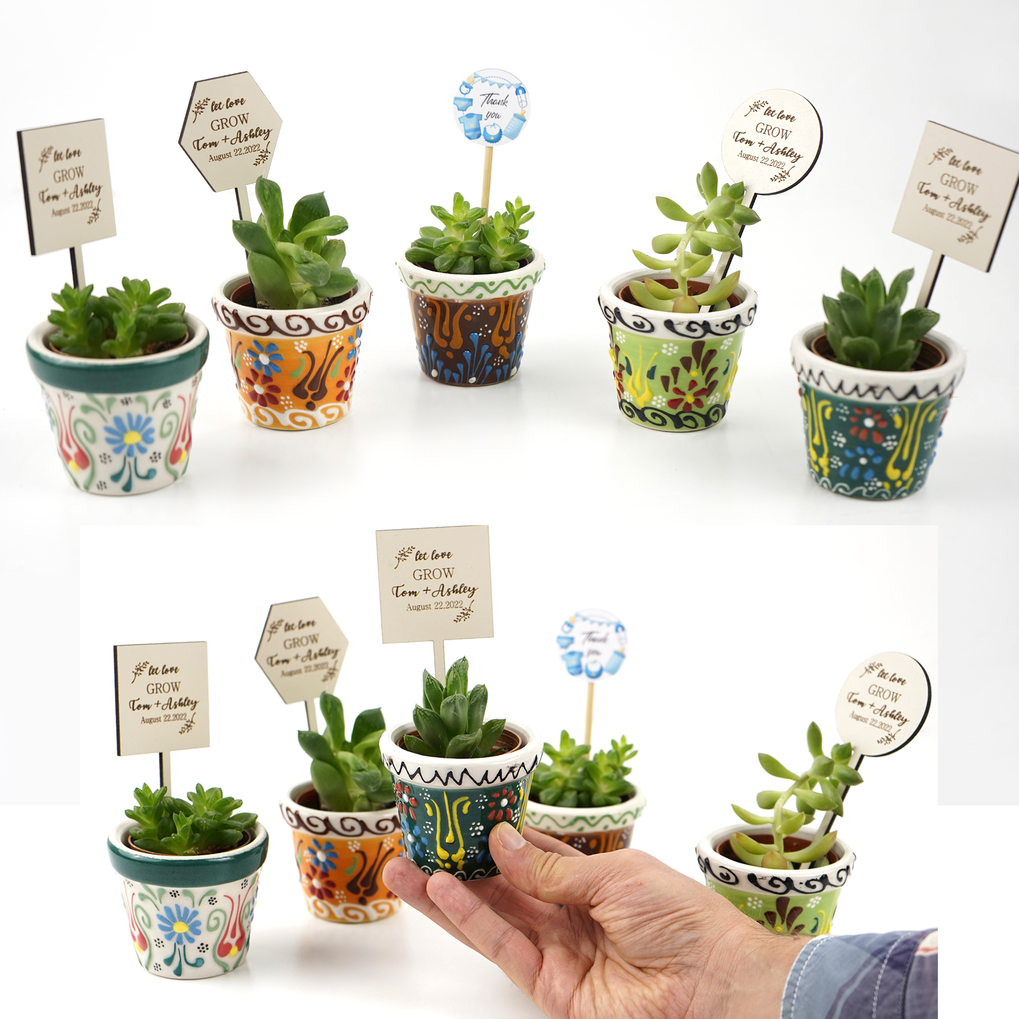 cadeau invité mariage, Succulentes Pots en céramique, remerciement Idée cadeau mariage personnalisé, petit cadeau pour dire merci cadeau baptêmes