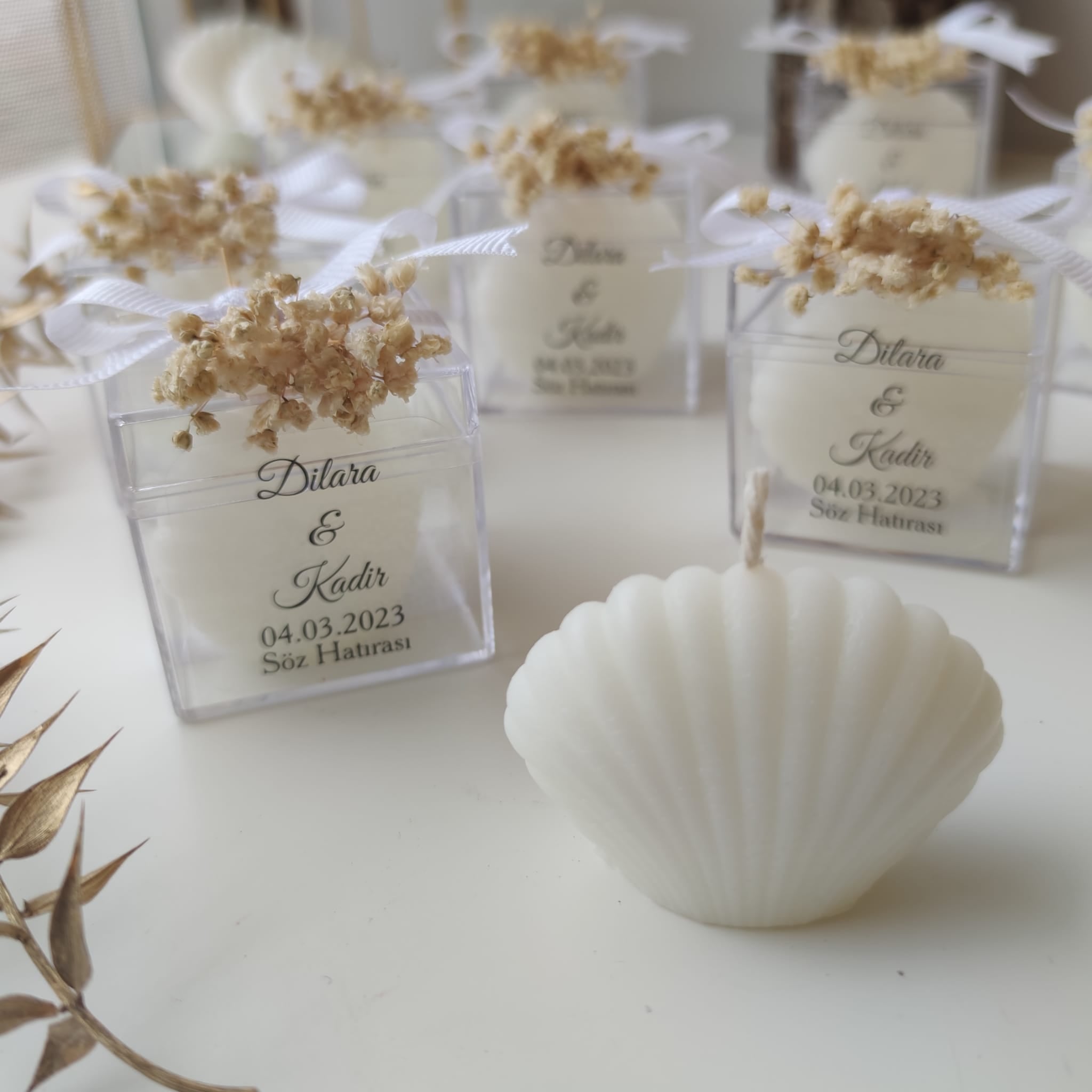 cadeau mariage invité bougie personnalisée, bougie en forme de coquillage remerciement Idée petit cadeau pour merci
